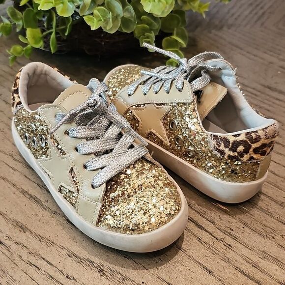Gold Glitter Leopard Sneakers Size 10 - Picture 8 of 8